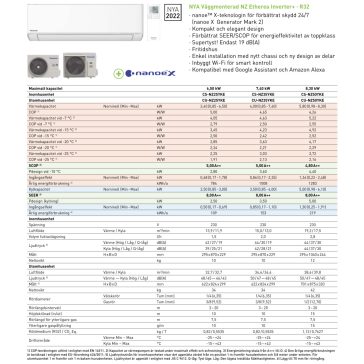   Panasonic KIT-NZ50-YKE-1 NZ Nordic Inverter+ oldalfali klíma berendezés